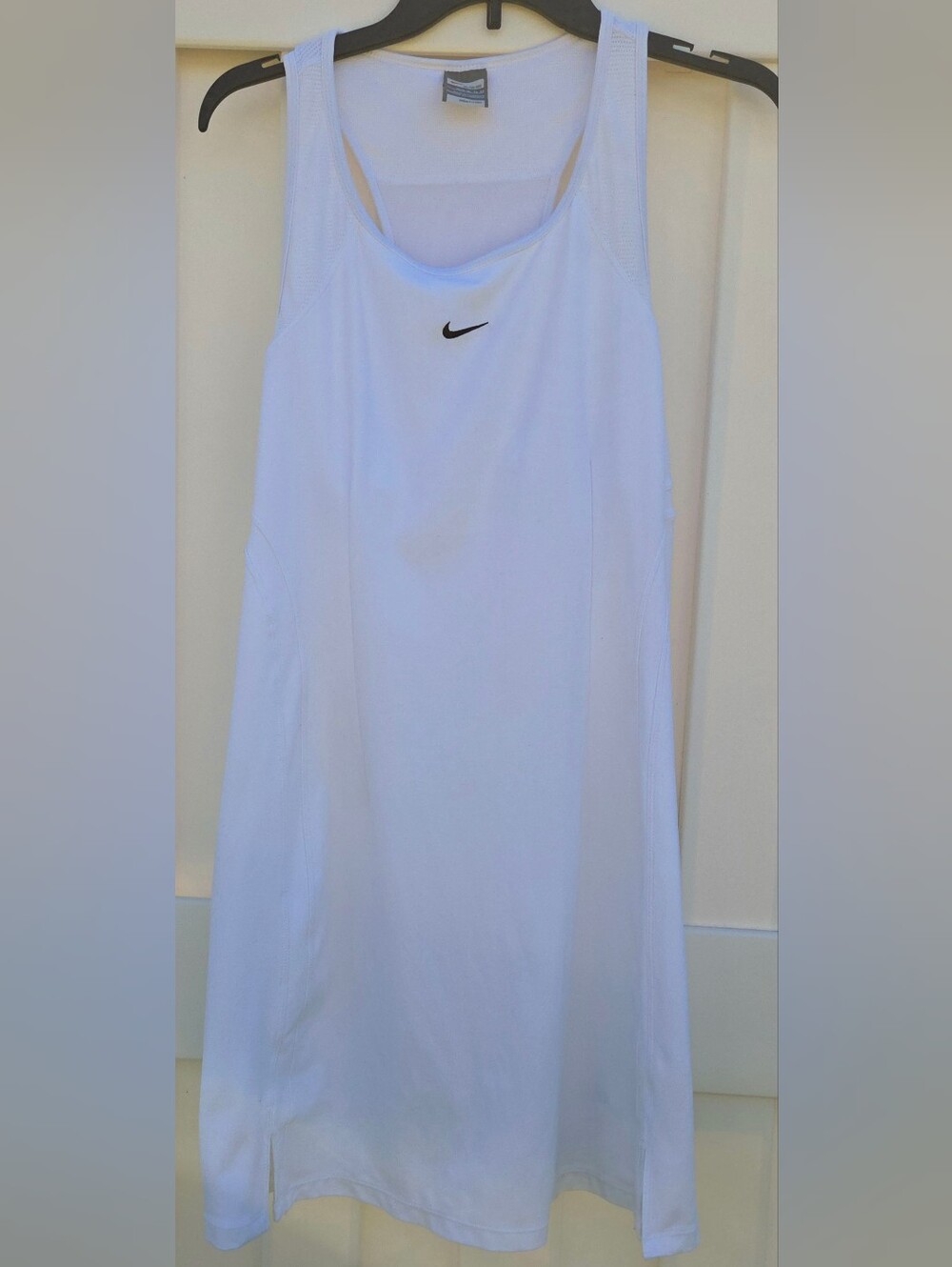 Nike White Menโs Athletic Tank Dress with Black Swoosh